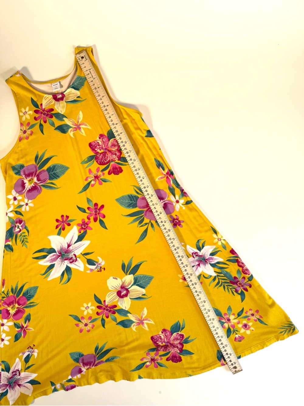 Old Navy Mustard Floral Sleeveless Swing Dress Tropical Boho Summer Mini Size S - Picture 9 of 12